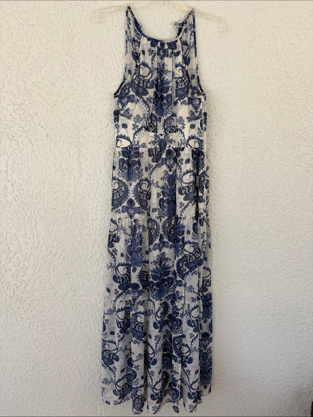 Bisou Bisou Blue and White paisley Maxi Dress size 4